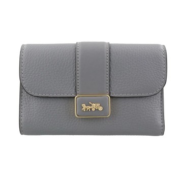 COACH - 馬車LOGO荔枝紋皮革中夾 (灰)