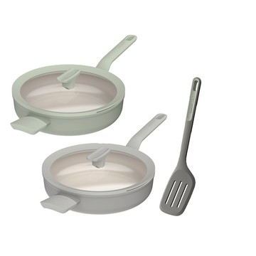 【BergHOFF貝高福】Balance陶瓷不沾附耳含蓋平底鍋26cm+鍋鏟/料理夾