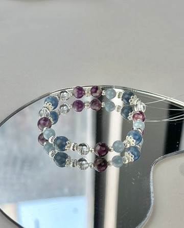 藍晶石 天使石 白水晶 紫鋰雲母天然水晶手鍊/貴人運 增自信 平靜