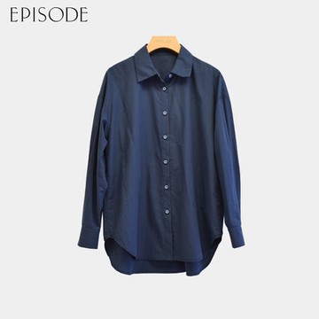 EPISODE - 氣質百搭素色棉質襯衫上衣（深藍）E44300