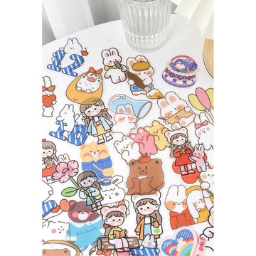 🍋檸檬青🍋清倉現貨超可愛海邊集市系列手繪卡通PET防水貼紙6款15枚入手帳裝飾素材