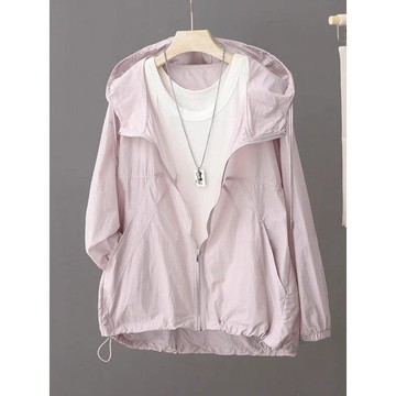 🛍️ 福利優惠類無皺無鐵中長休閒連帽防曬服裝婦女夾克連帽大尺寸2026夏季防曬襯HDXC