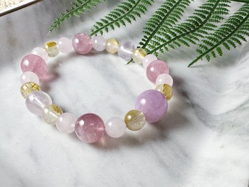 MH天然石手珠系列_花園_ 紫鋰輝_粉晶_鈦晶