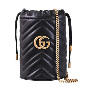 GUCCI 575163 GG Marmont 山字車紋迷你斜背水桶鏈包.黑