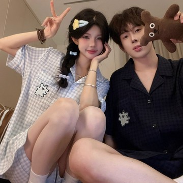 超舒服☁️⁠⁠⁠⁠情侶睡衣 雲朵棉 夏天短袖短褲睡衣 一男一女居家服套裝 可愛卡通線條小狗家居服 韓版睡衣 寬鬆舒適