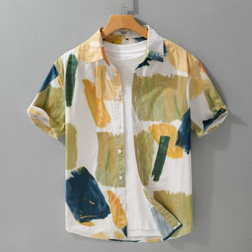 【巴黎精品】現貨+預購 男襯衫短袖上衣男日系寬鬆休閒襯衫男裝-夏日色塊印花潮流男上衣花色a1kq31