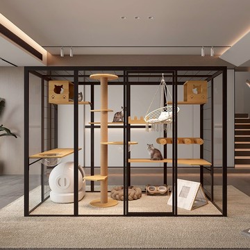 寵物籠 籠子 鳥籠 兔籠 狗籠 貓籠 便攜龍 雞籠 全景貓別墅貓籠子定制自由三層超大家用實木別墅大型室內玻璃貓房 免運/可開票pyy2506