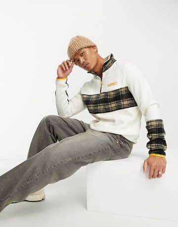 WESC half zip sweat in white with check panel