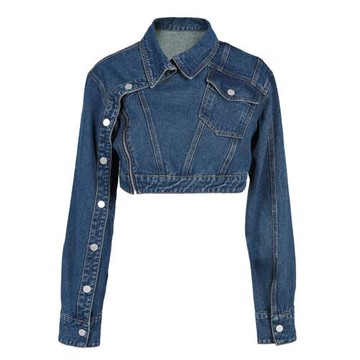 EAM STUDIO個性不對稱拉鏈紐扣設計感小眾牛仔短外套女上衣春秋潮