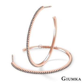 GIUMKA C型優雅純銀耳環 玫金黑鋯 MFS6121-4