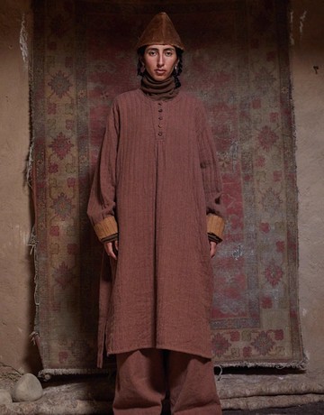 復古文青 羊毛混紡連身裙 長袍