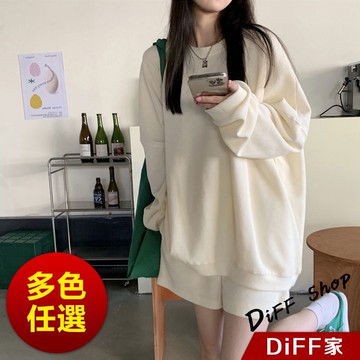 【DIFF】韓版復古設計感小眾寬鬆慵懶長袖上衣 套裝 短褲 女裝 衣服 寬鬆上衣 冬裝 長袖t恤  P218【W241】