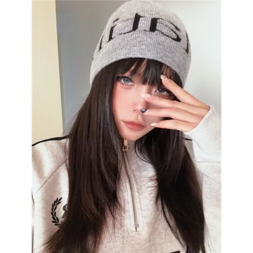 韓國寧藝卓同款matin kim羊毛冷帽針織盆帽字母提花毛線帽子保暖