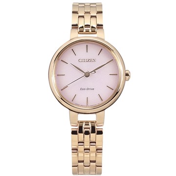 CITIZEN / L 光動能 優雅迷人 藍寶石水晶玻璃 不鏽鋼手錶-粉x鍍玫瑰金/28mm
