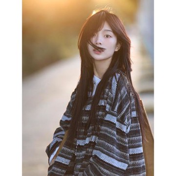 2025新款小個子寬松慵懶風設計感小眾撞色條紋開衫毛衣外套女春秋