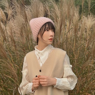 毛線帽【ISW】粗針美麗諾羊毛翻邊毛線帽-粉色 (三色可選)