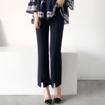 開衩褲前開叉微喇九分高腰顯瘦春秋女四面彈女式喇叭修身韓版褲子