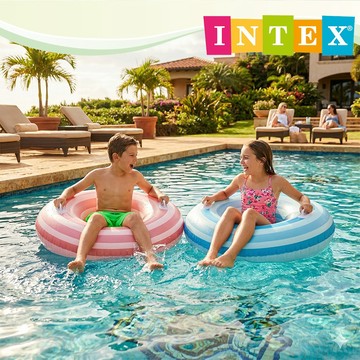 【INTEX】海洋條紋游泳圈-雙把手(直徑79cm)-適9歲+ 泳圈/浮排/兒童泳圈/充氣泳圈 (59256) 2色可選