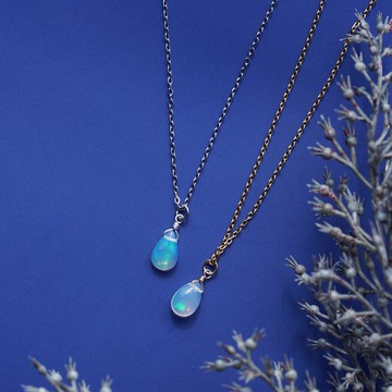 衣索比亞產蛋白石 梨形單鑽項鍊・醫療級不鏽鋼 極光