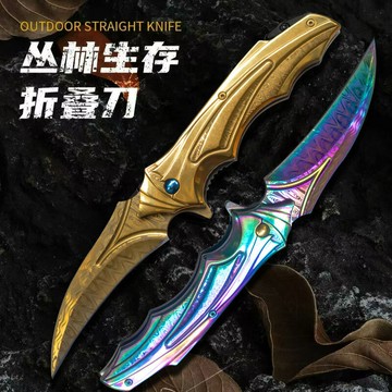 跨境直供不銹鋼折刀鐳射雙刀野營隨身求生重型水果刀戶外陽江小刀鑫弘-戶外運動