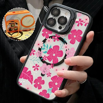 彩色花朵 磁吸防摔殼 金屬鏡頭支架 磁吸手機殼 iPhone 17 16 15 14 13 12 11 Max 防摔殼