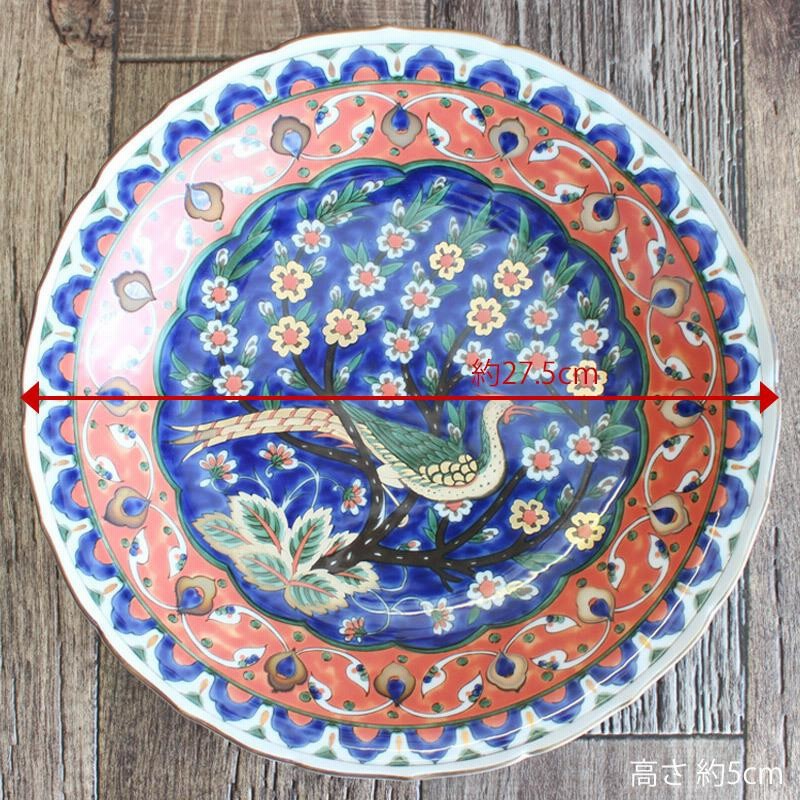 イズニックスタイル 大皿 27.5cm（花鳥）/ トルコ IZNIK モザイク タイル 飾り皿 青い花柄 高級食器 イズニック陶芸 金彩 上絵  YAMAKA ヤマカ | LINEブランドカタログ