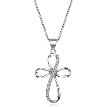Sayaka 紗彌佳 925純銀心的誓言鏤空鑲鑽十字架造型項鍊  白金色  吊墜2.5 x 1.7cm/鍊長40 + 5cm延長鍊