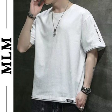 假兩件 穿搭時尚落肩短袖T恤 短T  穿搭必備 素T T恤 男生衣服 潮流上衣男【MLM】