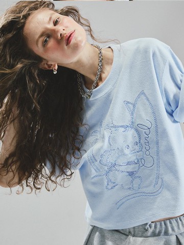 CROSS STITCHED BABY SURFFER T-SHIRT [SKY BLUE]