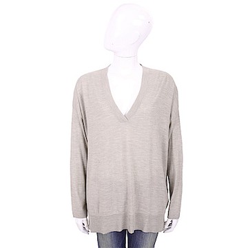 ALLUDE 100%羊毛淺灰V領輕暖針織羊毛衫