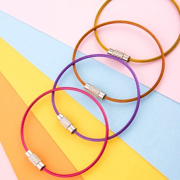 加膜彩色鋼絲圈鑰匙扣創意個性汽車男女鑰匙鏈圈環鋼絲繩鎖匙扣