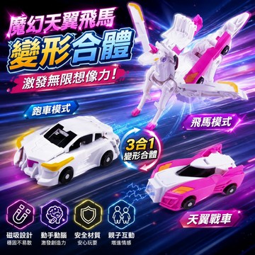 台灣現貨🎨魔幻獨角獸變形玩具 二車合一合體可變形車 變形飛翼獨角獸 彈跳變形機器人 飛馬玩具 玩具車 碰撞變形車 變形車