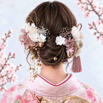 霧霾粉色與垂墜珍珠髮飾 No.CP72 髮飾 成人式 畢業式 結婚式 髮飾 振袖 和服 和裝