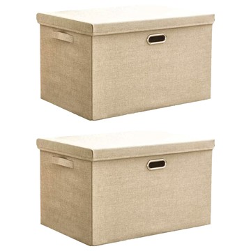 棉麻摺疊收納箱  小(32 x 24 x 18cm)  米色  2個