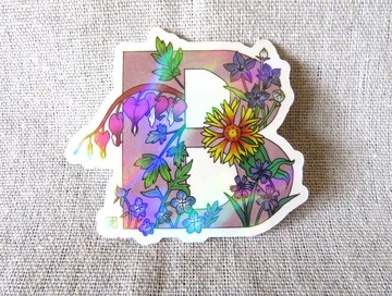字母B - 極光花卉植物字母防水貼紙