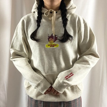 連帽圖案上衣 - 灰