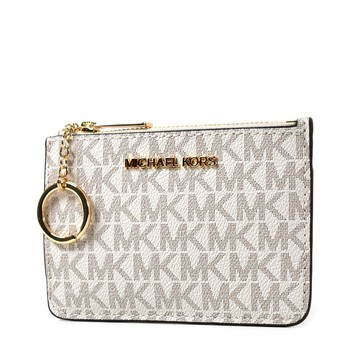 MICHAEL KORS 緹花LOGO防刮皮革證件/鑰匙零錢包-香草白