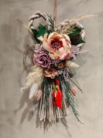 注連繩新春花禮-紫色愛心 馬年 開運花禮 乾燥花永生花