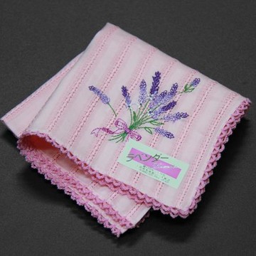 日本制造純棉布藝手帕女百變裝飾刺薰衣草繡花手絹日式禮品擦手巾