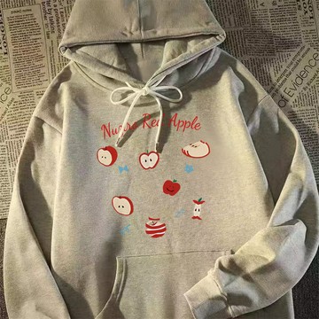 高級又減齡！ 帽踢 女 連帽衛衣 韓系復古 切片蘋果印花 連帽帽t 黑色衛衣 韓系衣服女 帽t 韓國 情侶帽t 秋冬新款