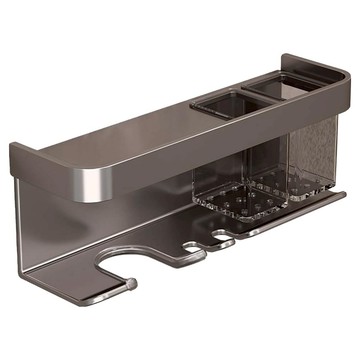 超級工廠 免打孔多功能浴室收納架 壁掛式吹風機置物架 灰色   1個