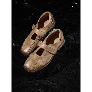 LOU SHOYER單鞋女水洗馬皮復古一字帶淺口方頭平底瑪麗珍鞋小皮鞋