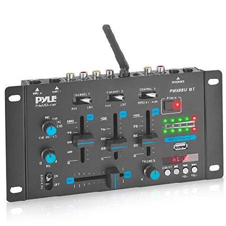 Pyle Wireless DJ Audio Mixer Channel Bluetooth Compatible DJ Controller Sound Mixer, Mic-Talkover, USB Reader, Dual RCA Phono Line In, Microphone