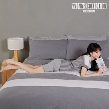 YVONNE 以旺傢飾 晨光條紋 單人被套+枕套組-岩石灰