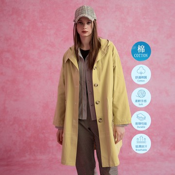 OUWEY歐薇 文青車線立領連帽長版外套(黃色；S-L)3233394025
