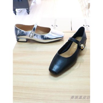 詩路花語女鞋2024春夏真皮方頭低跟淺口單鞋瑪麗珍時裝鞋66-26113