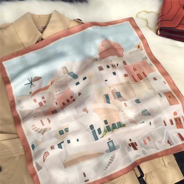 小溜原創小方巾ins希臘地中海風情職業裝飾小絲巾綁包包百搭領巾