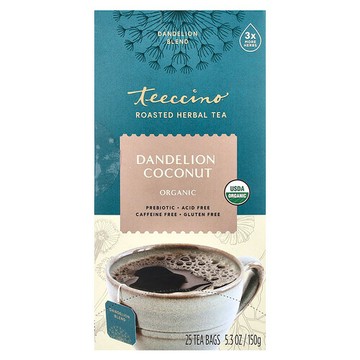 Teeccino, 焙烤草本茶，蒲公英椰子，無咖啡萃取，25 茶包，5.3 盎司（150 克）