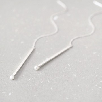 珍珠鍊條耳針925銀