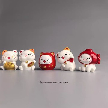 臺灣現/🎀擺件 桌面可愛擺件 迷你擺件無聊了,擺幾隻招財貓小貓送福治癒桌面日式工位辦公桌小擺件裝飾